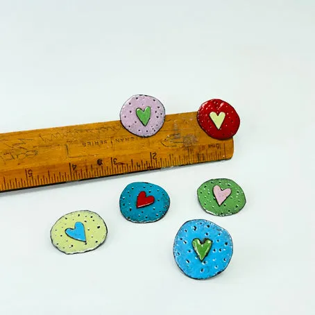 Enamel heart brooch - blue / red