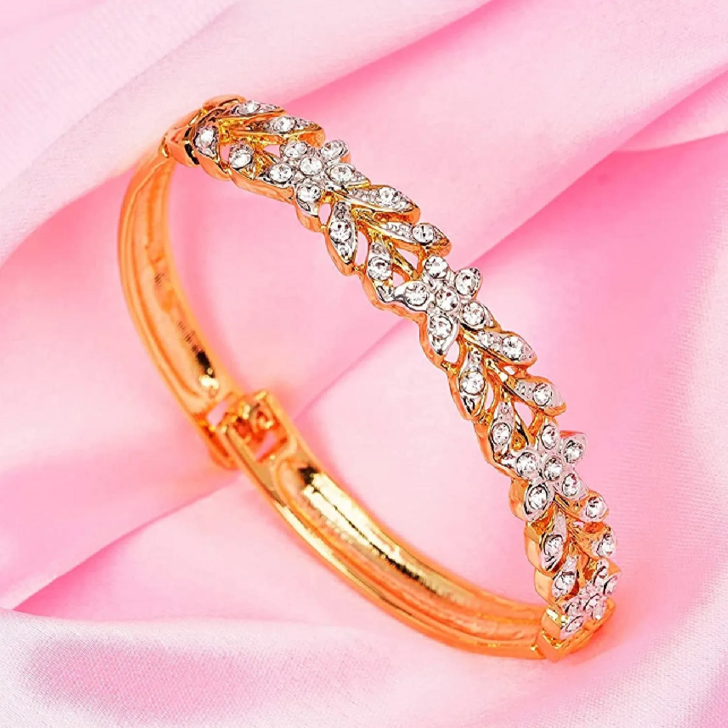 Estele Gold Plated Crystal Studded Bangle Bracelet for Girls and Women