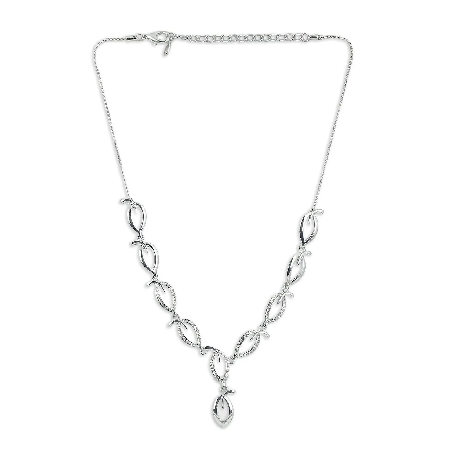 Estele - Simply Leafy Diamante silver plated Neckalce Set