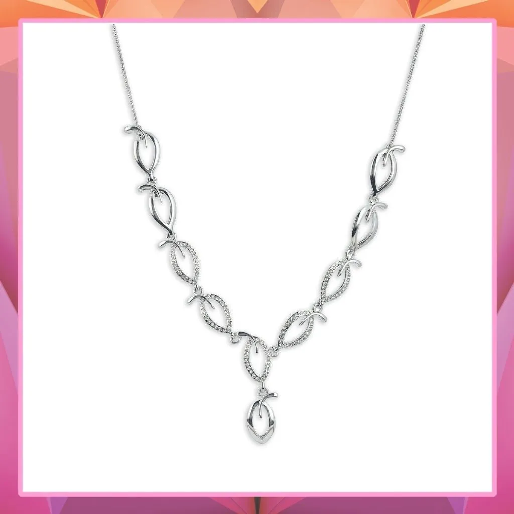 Estele - Simply Leafy Diamante silver plated Neckalce Set