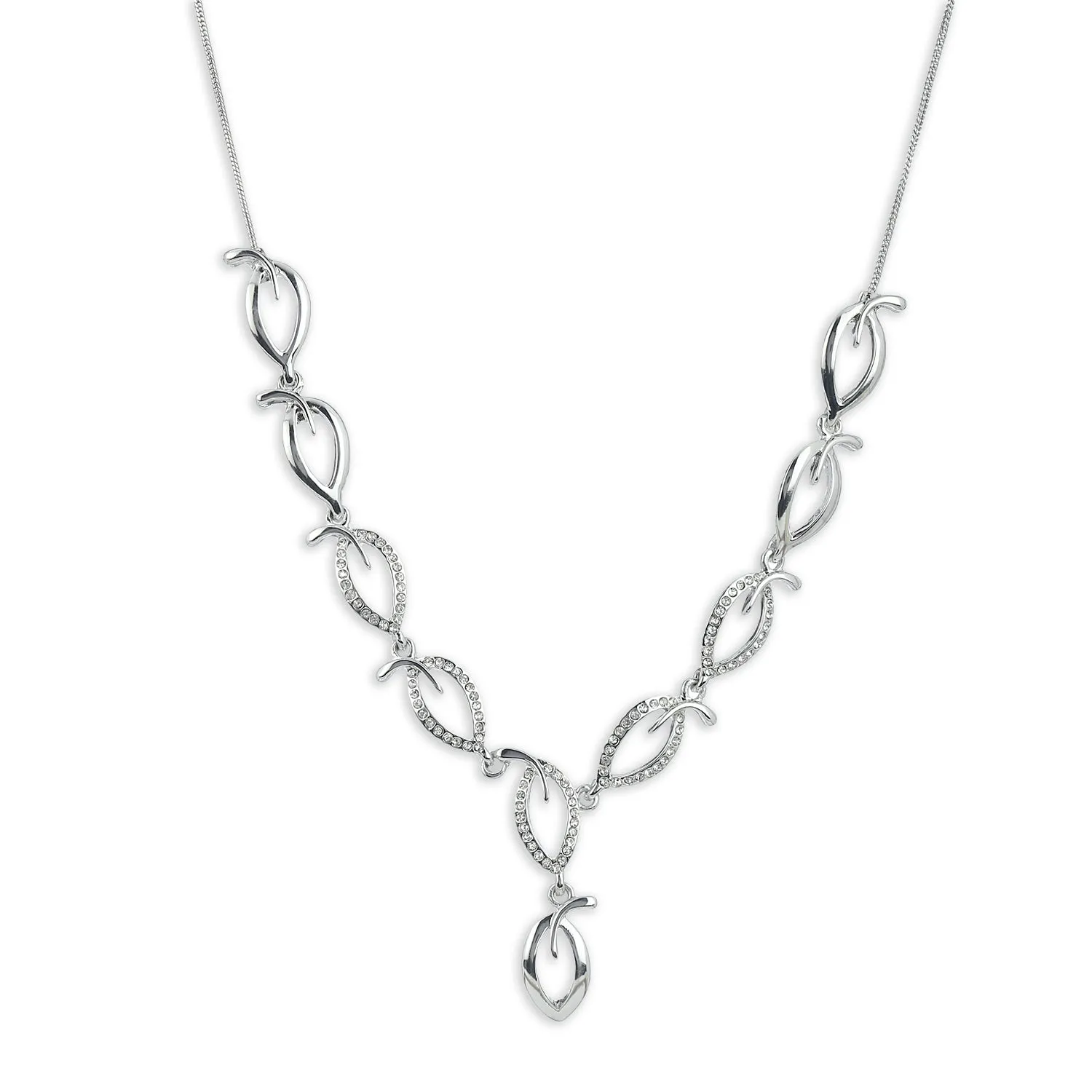 Estele - Simply Leafy Diamante silver plated Neckalce Set