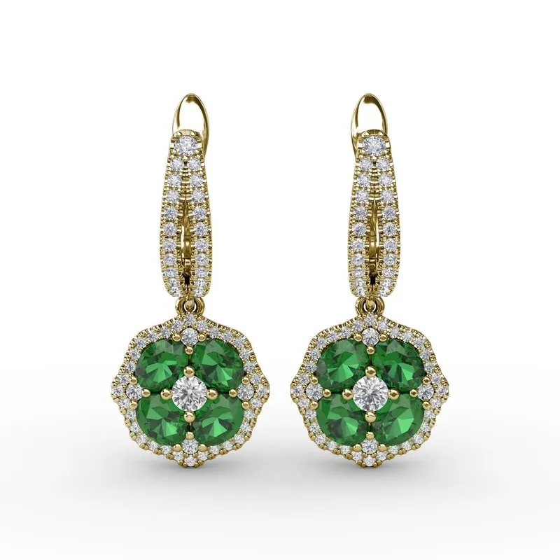 FANA Emerald and Diamond Cluster Drop Earrings ER1576E