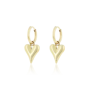 Gold coloured hoop earrings with a heart charm