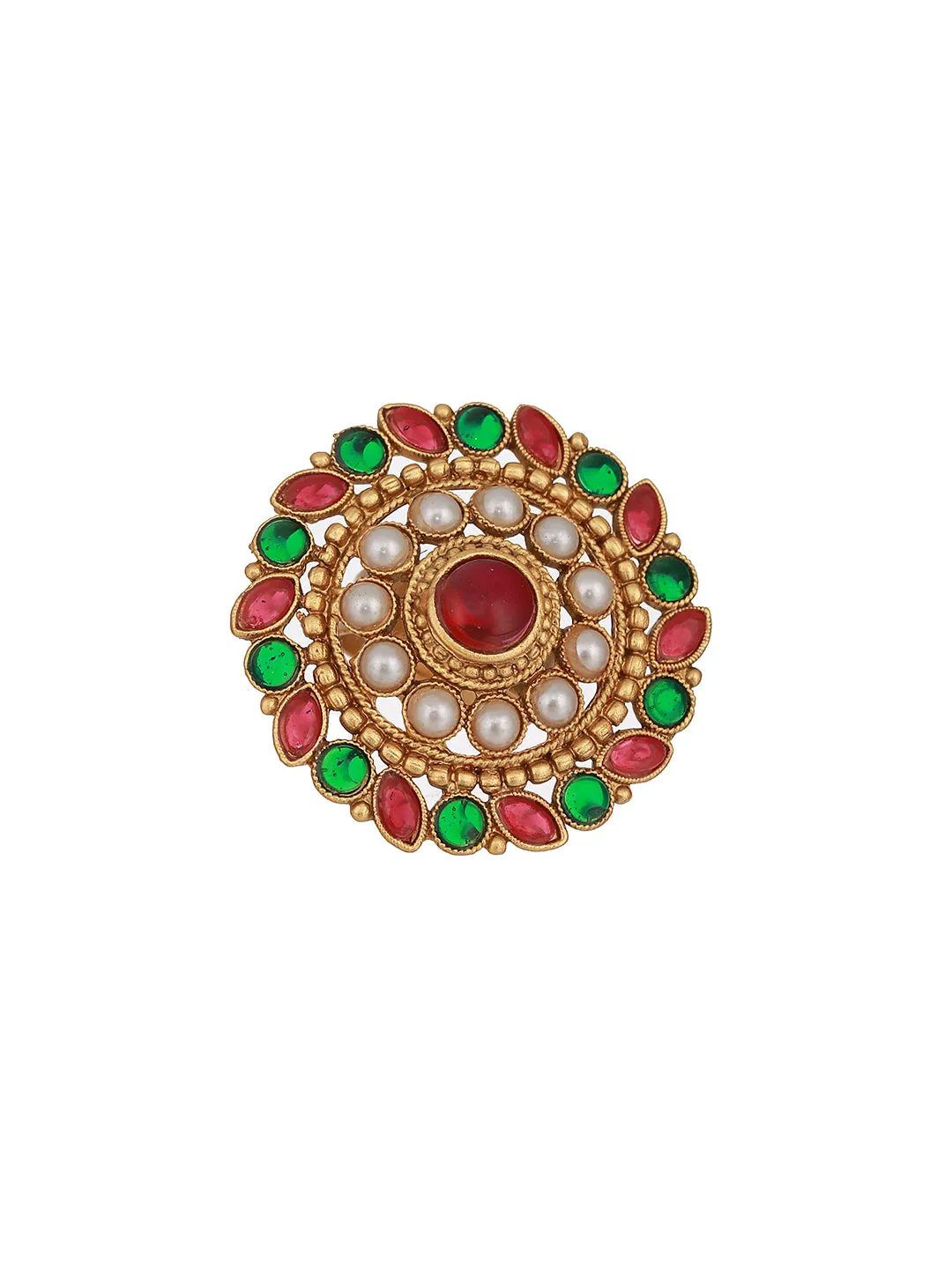 Gold Plated Stone Studded & Beaded Meenakari Adjustable Finger Rings