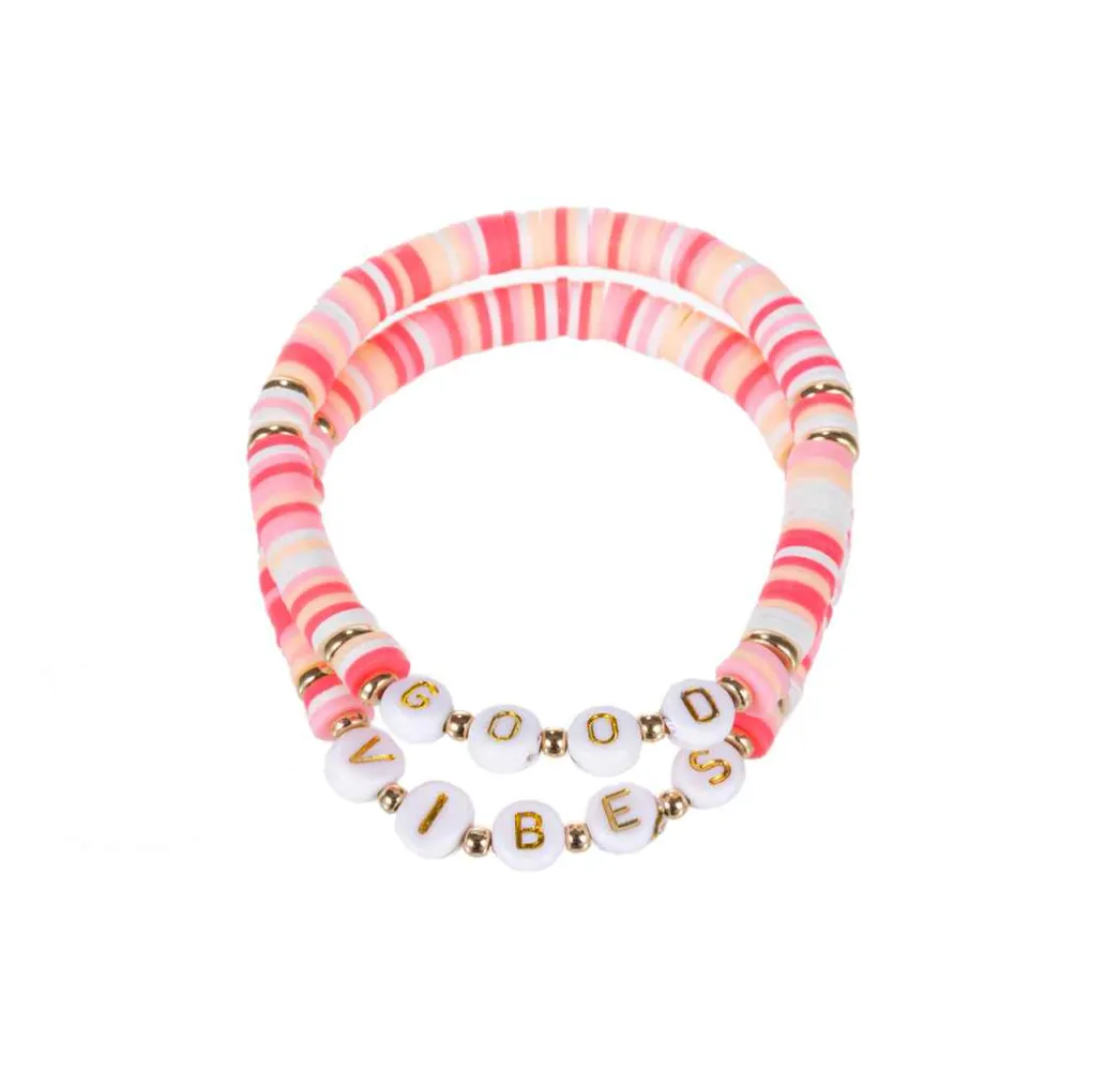 'Good Vibes' Stretch Bracelet Set - Pink Multi