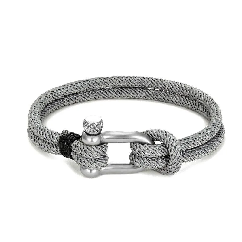 Gordi Silver U-Shape Shackle Solid Rope Bracelet