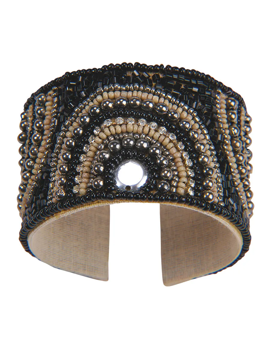 Hand Beaded Black Cuff