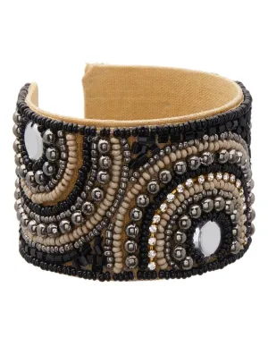 Hand Beaded Black Cuff