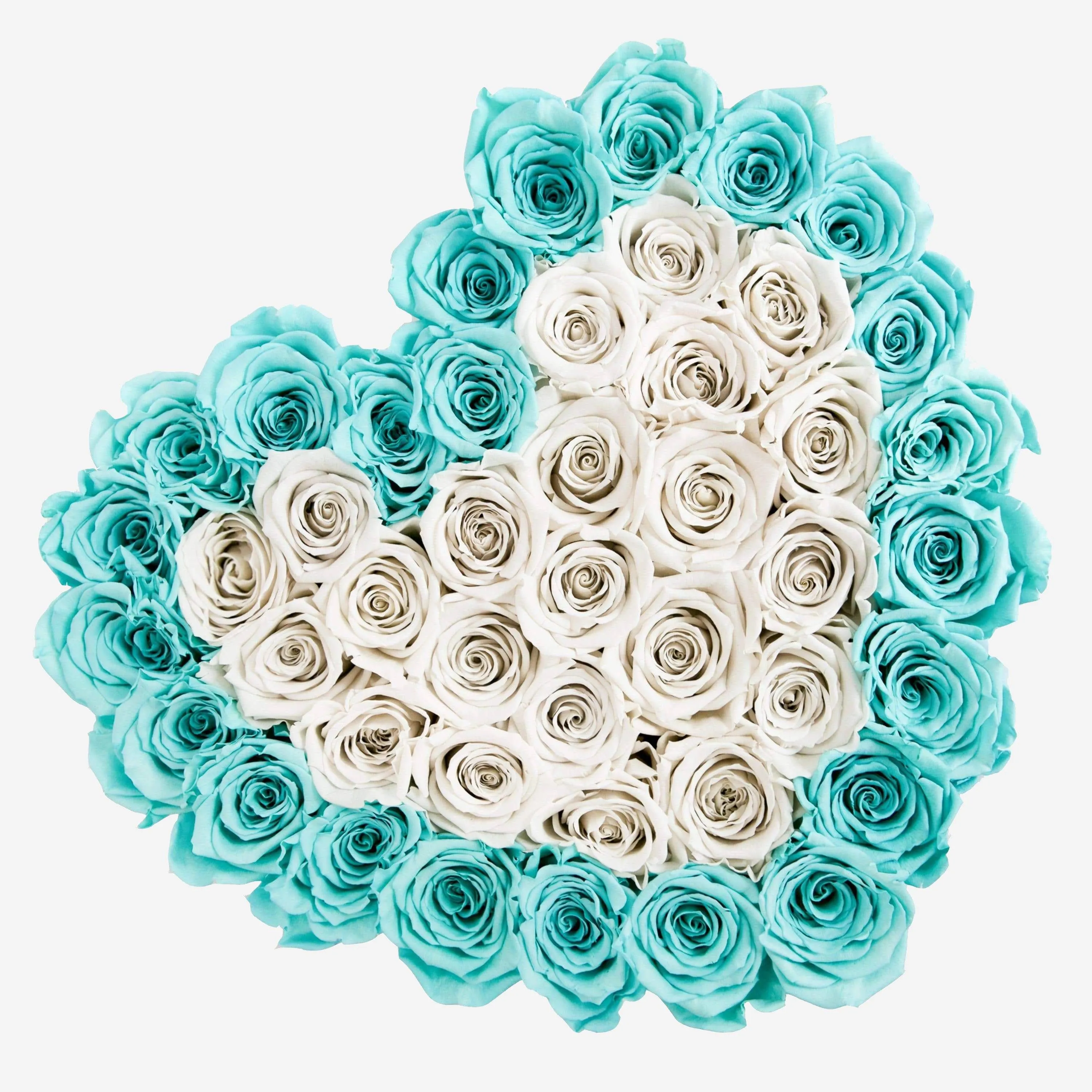 Heart Black Box | Turquoise & Off White Roses