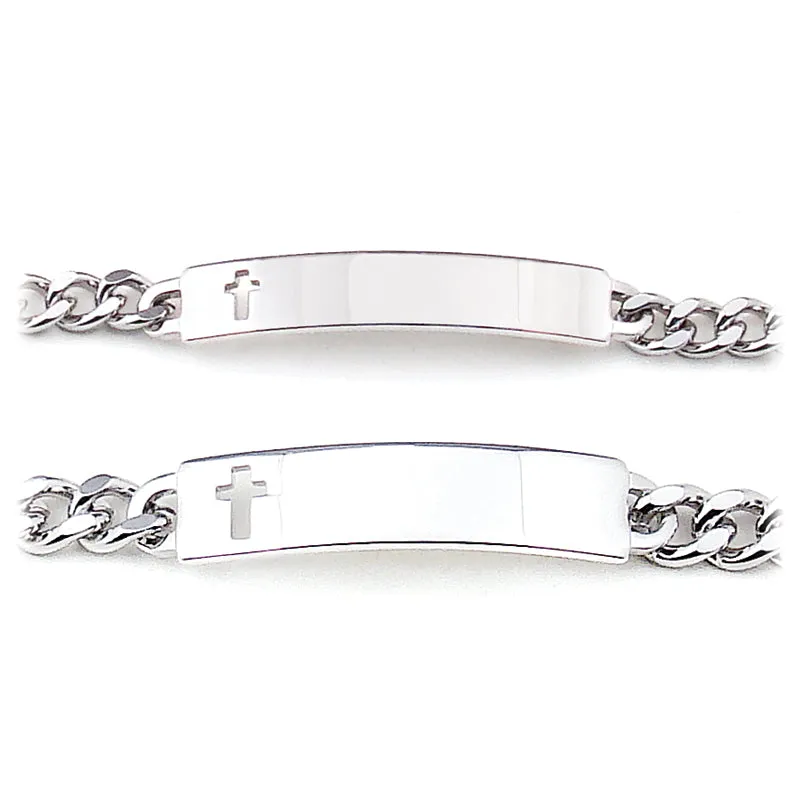 Personalized His and Hers Cross Cut Out ID Bracelets – Elegant Boxed Set for Couples