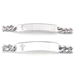 Personalized His and Hers Cross Cut Out ID Bracelets – Elegant Boxed Set for Couples