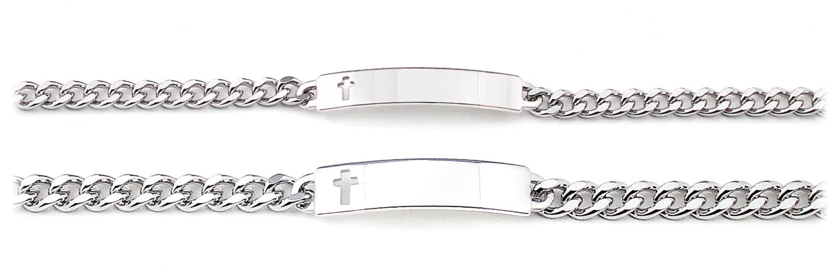 Personalized His and Hers Cross Cut Out ID Bracelets – Elegant Boxed Set for Couples