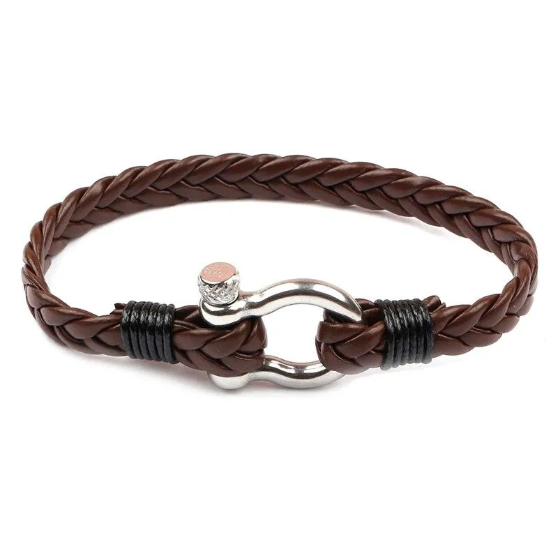 Horseshoe Shackle Braided Leather Bracelet