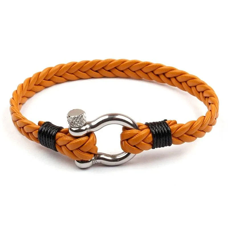 Horseshoe Shackle Braided Leather Bracelet