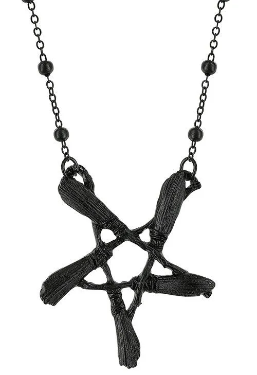 Instant Shipping! Broom Pentagram Pendant Necklace