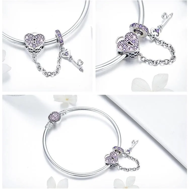 Key to My Hear Sterling Silver Purple Zircon Bracelet