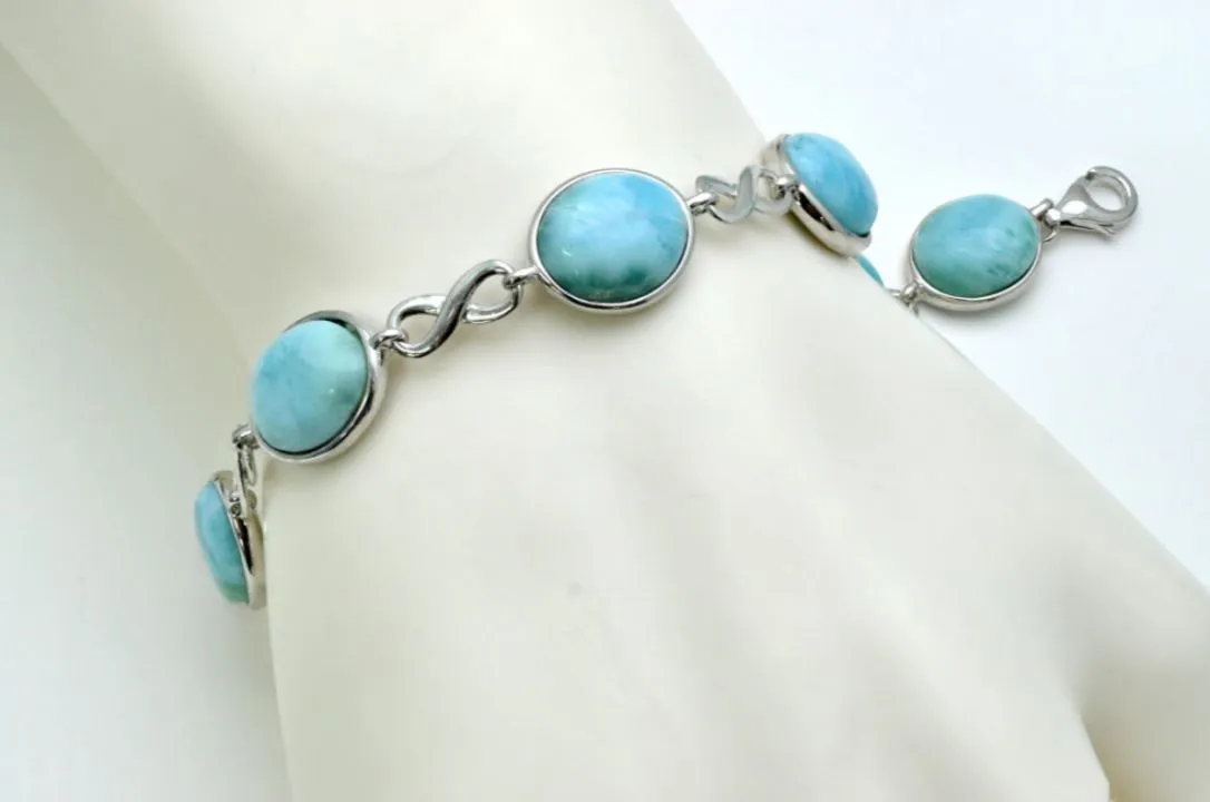 Larimar Bracelet, Six 12X10mm Cabochon 14.2gr