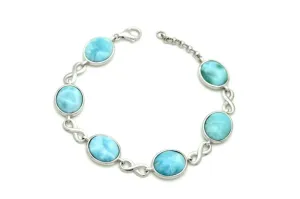 Larimar Bracelet, Six 12X10mm Cabochon 14.2gr