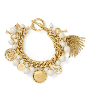 Lauren Ralph Lauren Gold-Tone Imitation Pearl & Chain Tassel Charm Bracelet Polo