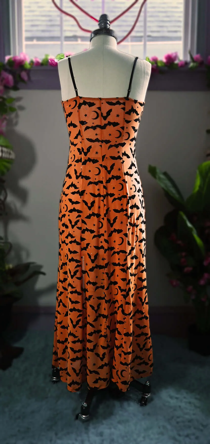 Lily Slip Dress in Orange Queen of Halloween Flocked Sparkle Mesh