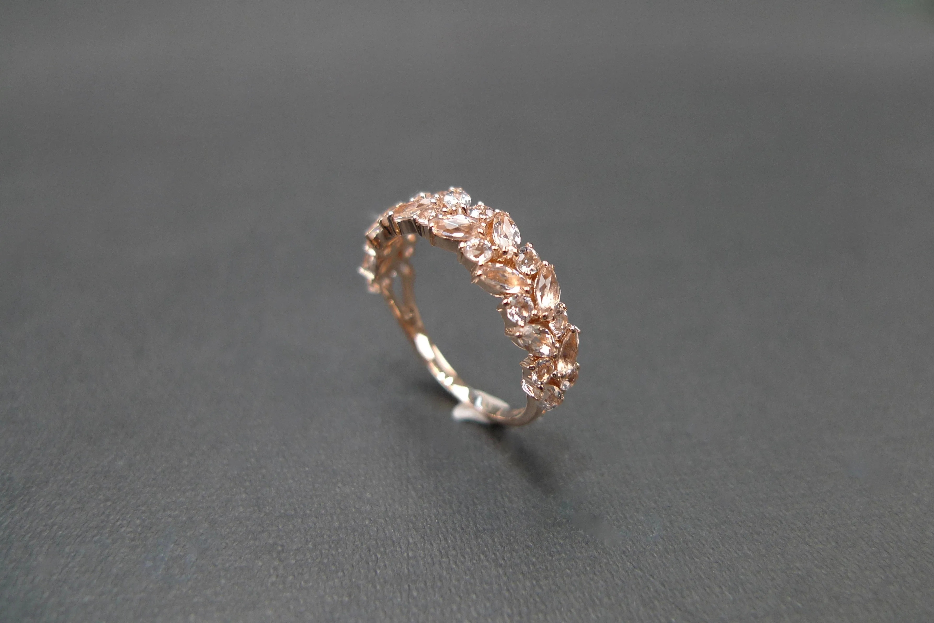 Marquise Cut Morganite Half Eternity Ring in Rose Gold