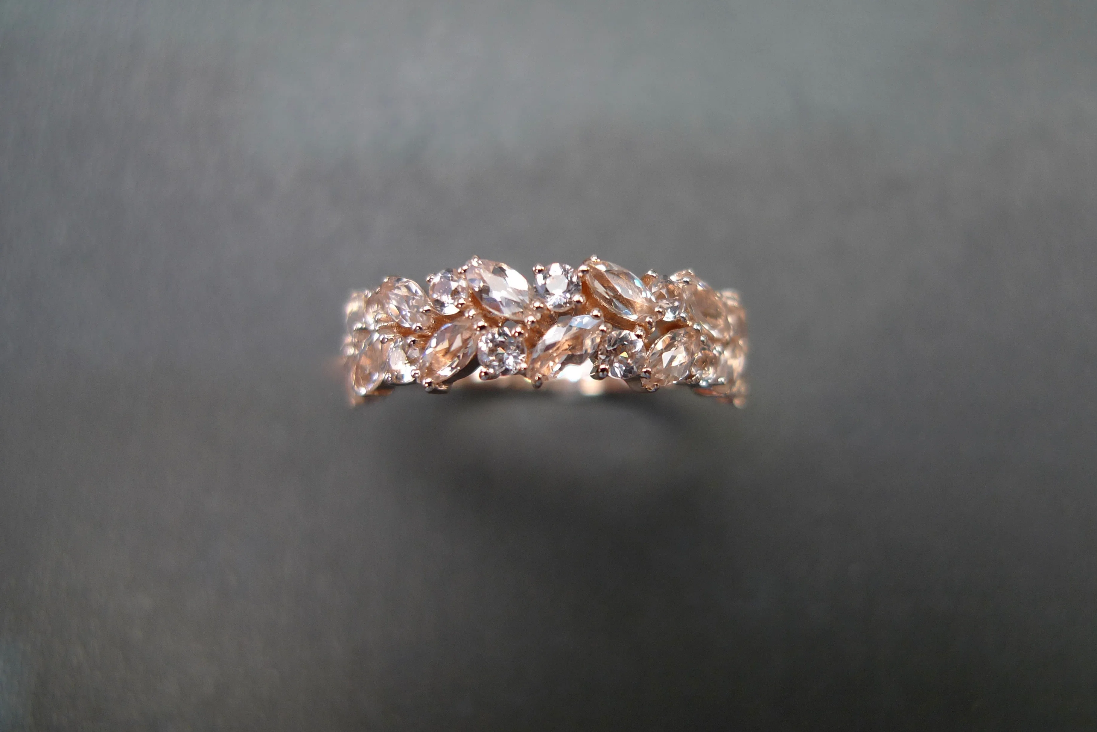 Marquise Cut Morganite Half Eternity Ring in Rose Gold