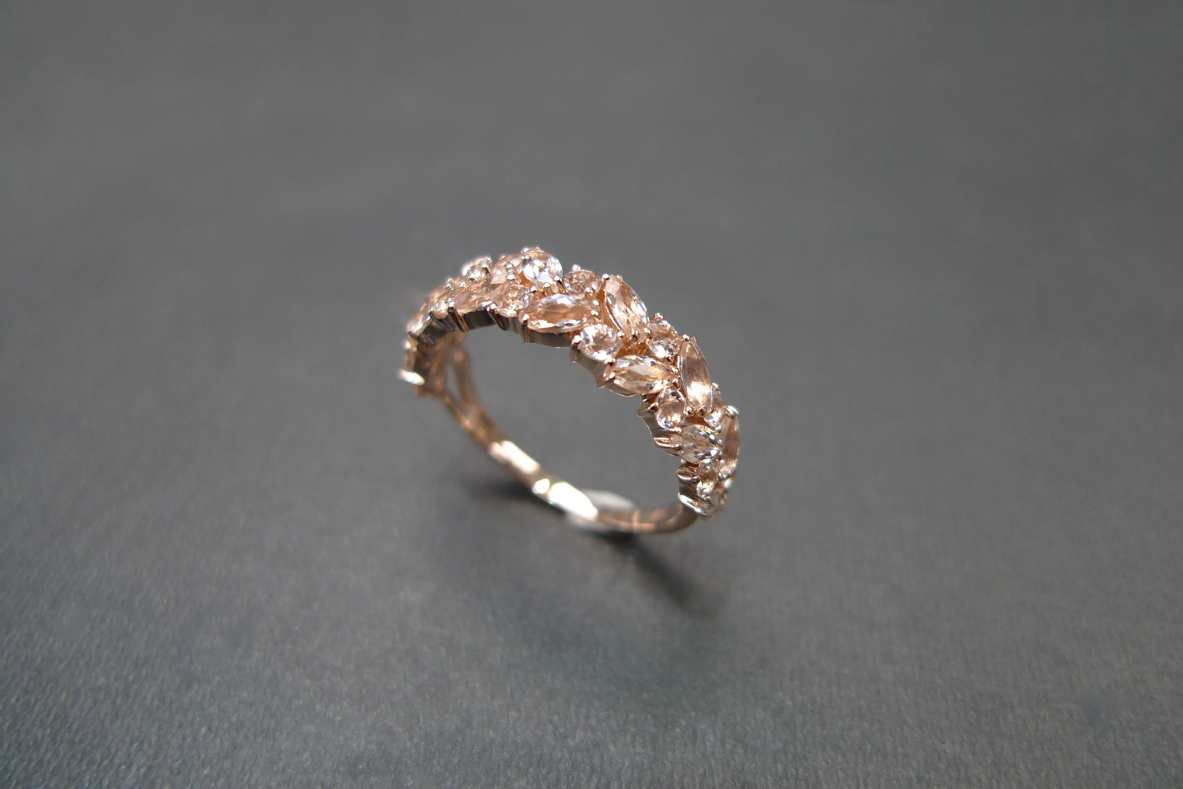 Marquise Cut Morganite Half Eternity Ring in Rose Gold