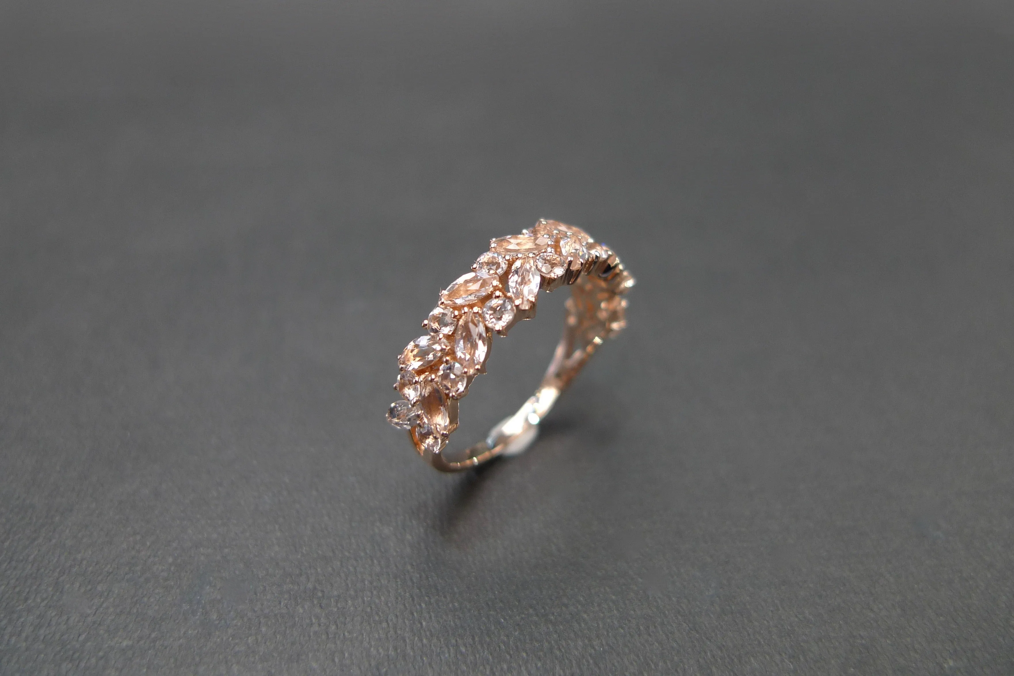 Marquise Cut Morganite Half Eternity Ring in Rose Gold