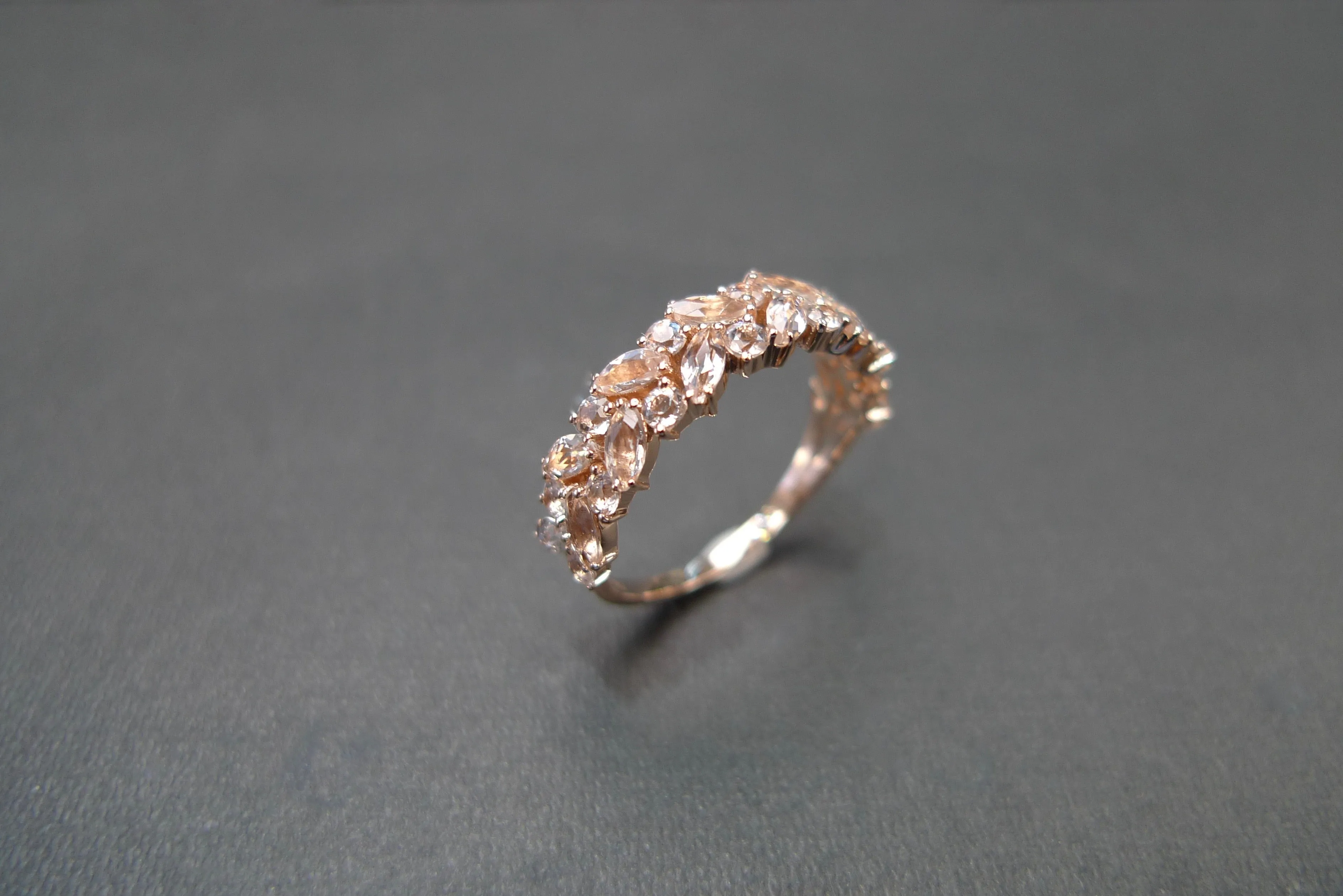 Marquise Cut Morganite Half Eternity Ring in Rose Gold