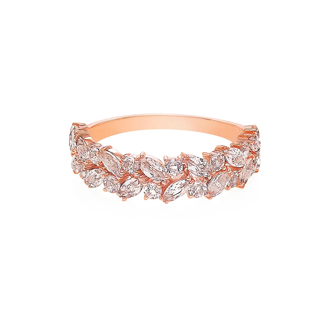 Marquise Cut Morganite Half Eternity Ring in Rose Gold