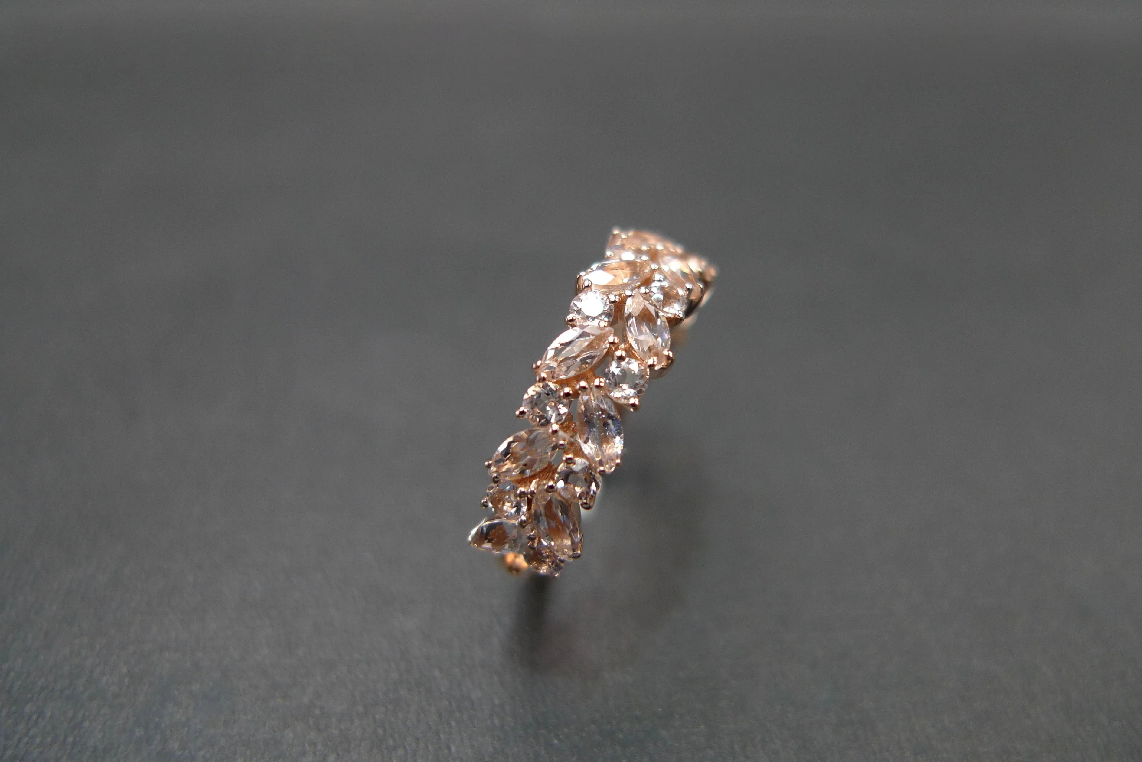 Marquise Cut Morganite Half Eternity Ring in Rose Gold