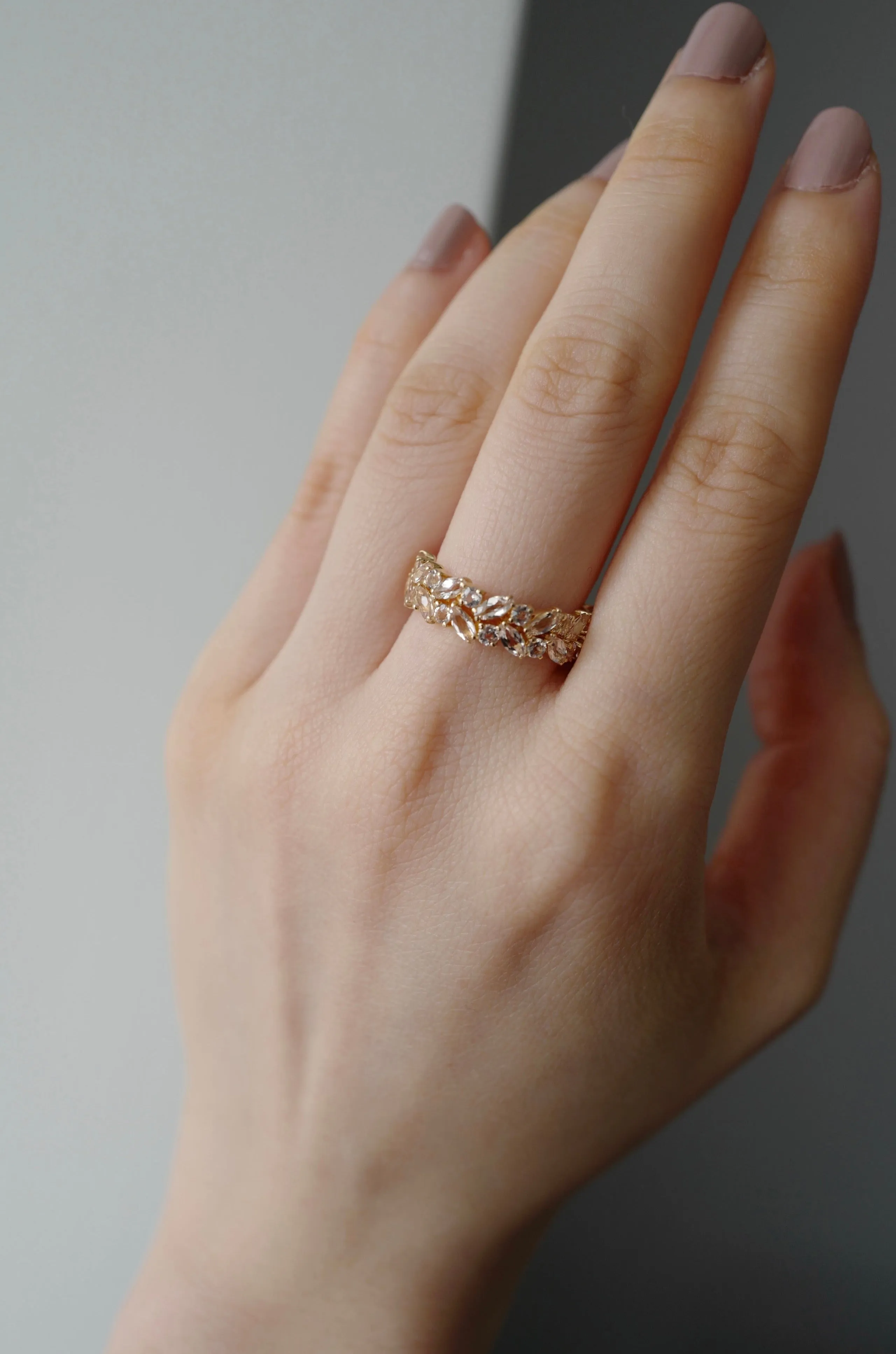 Marquise Cut Morganite Half Eternity Ring in Rose Gold