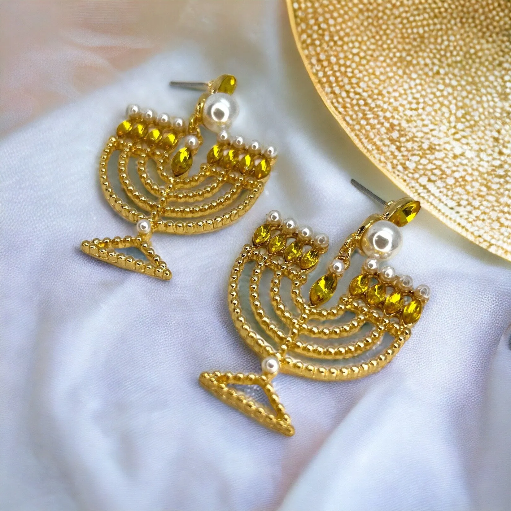 Menorah Earrings - Hanukkah Earrings, Rhinestone Earrings, Hanukkah Jewelry, Menorah Jewelry, Handmade Earrings, Jewish Holiday, Dreidel