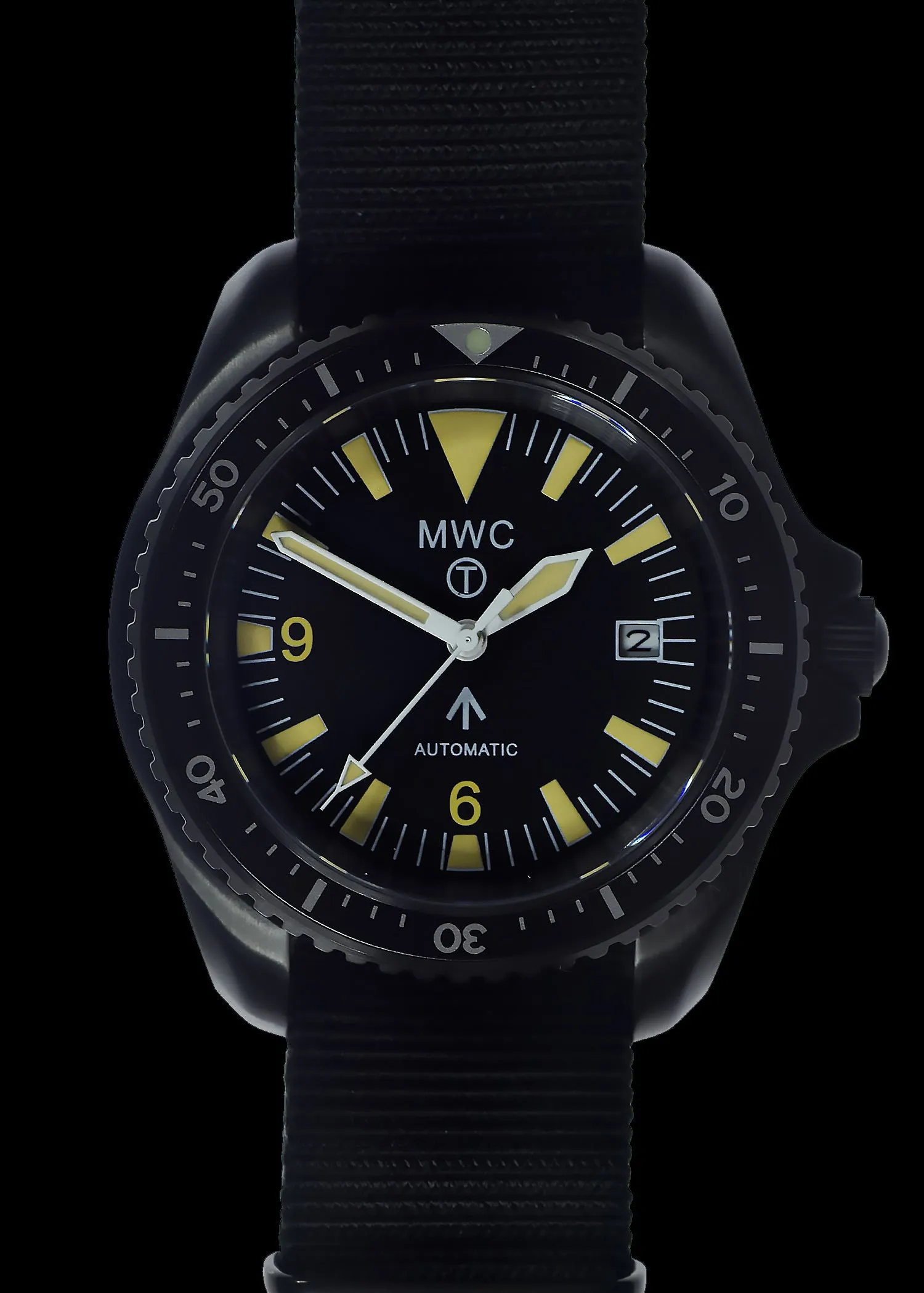 MWC 1999-2001 Pattern Black PVD Automatic Military Divers Watch with Retro Luminous Paint, Sapphire Crystal, 60 Hour Power Reserve