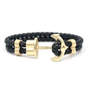 Oliver Golden Anchor Braided Leather Bracelet