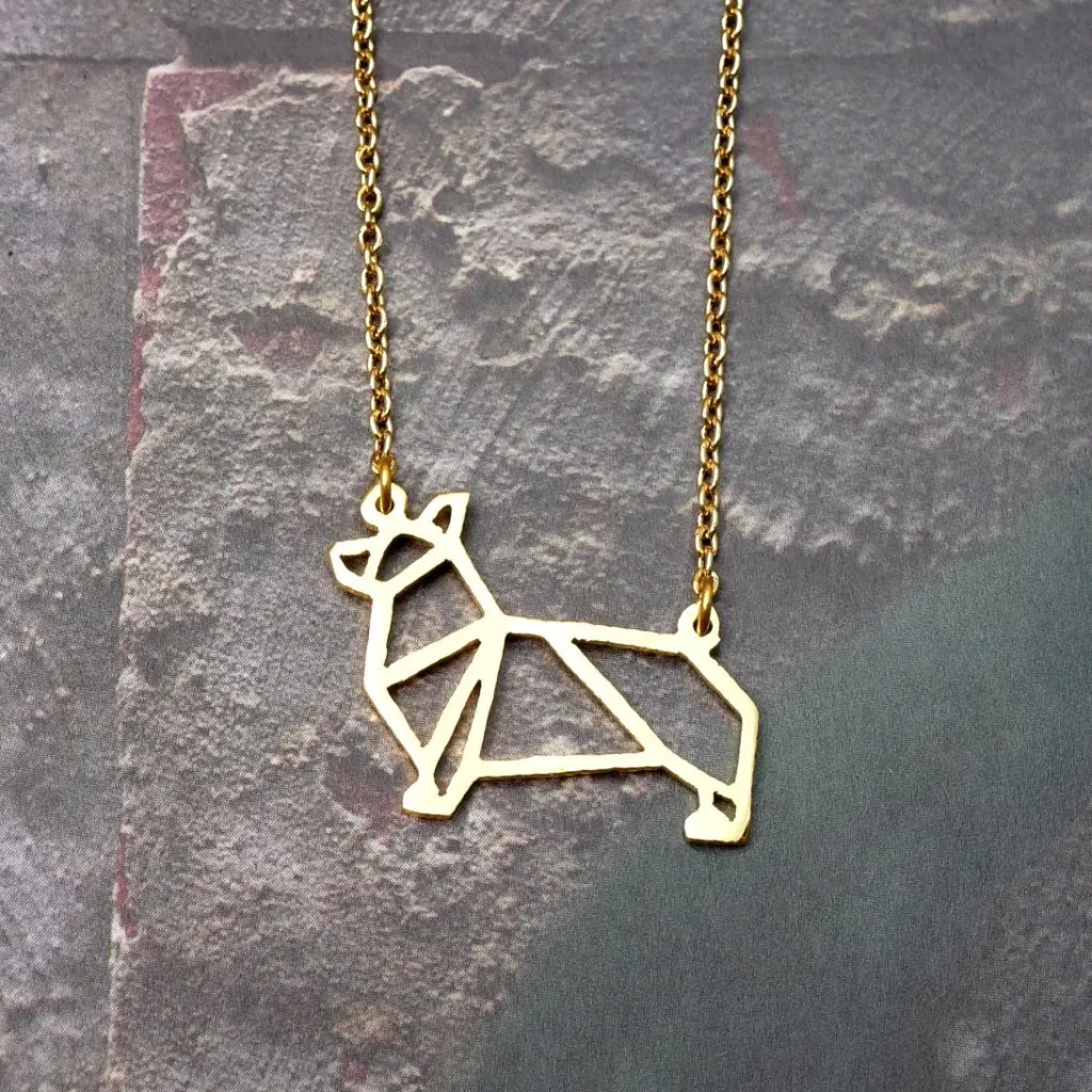 Origami Geometric Corgi Necklace