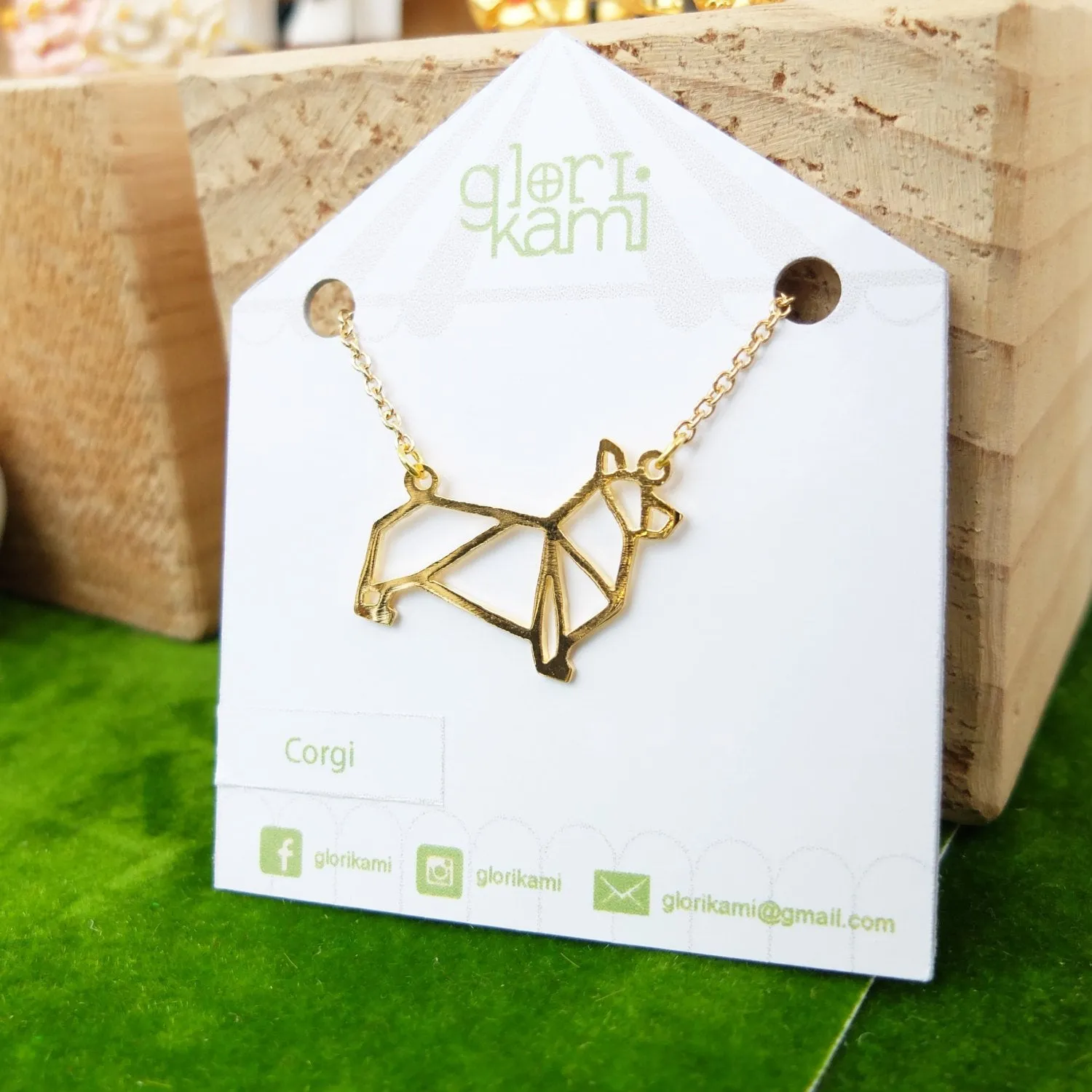 Origami Geometric Corgi Necklace