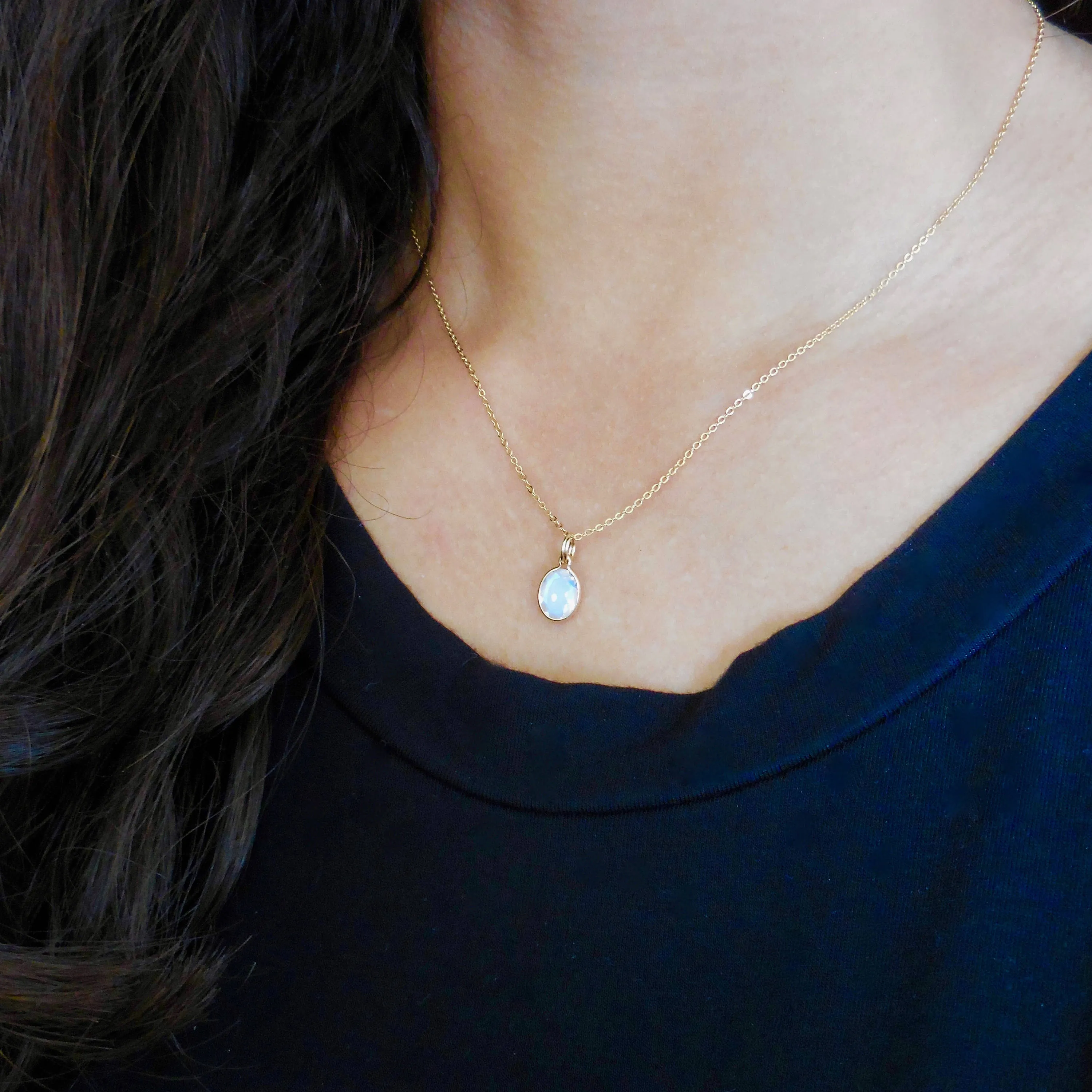 Oval Moonstone Bezel Pendant - Rainbow Moonstone Gold Pendant - Moonstone Gold Necklace