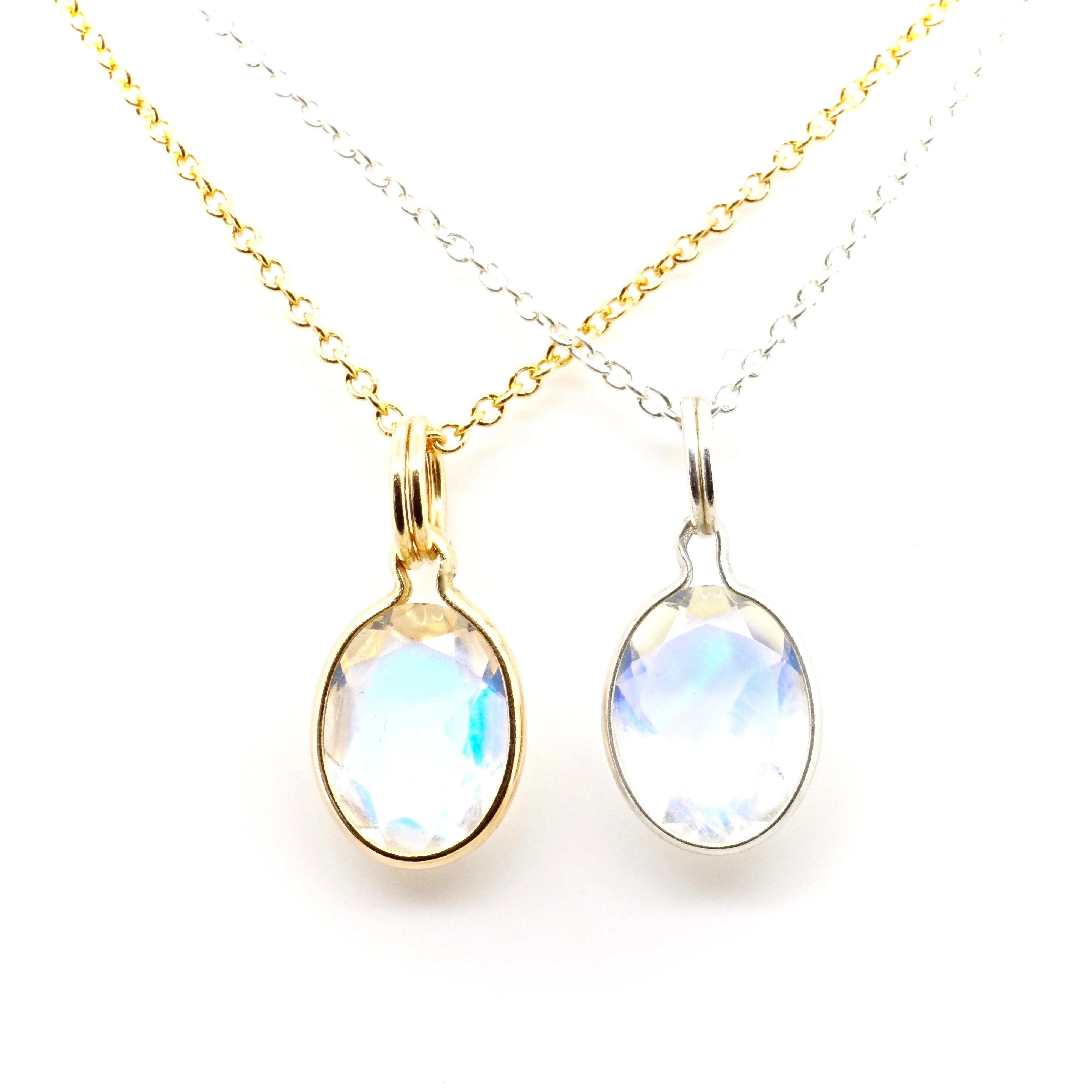 Oval Moonstone Bezel Pendant - Rainbow Moonstone Gold Pendant - Moonstone Gold Necklace