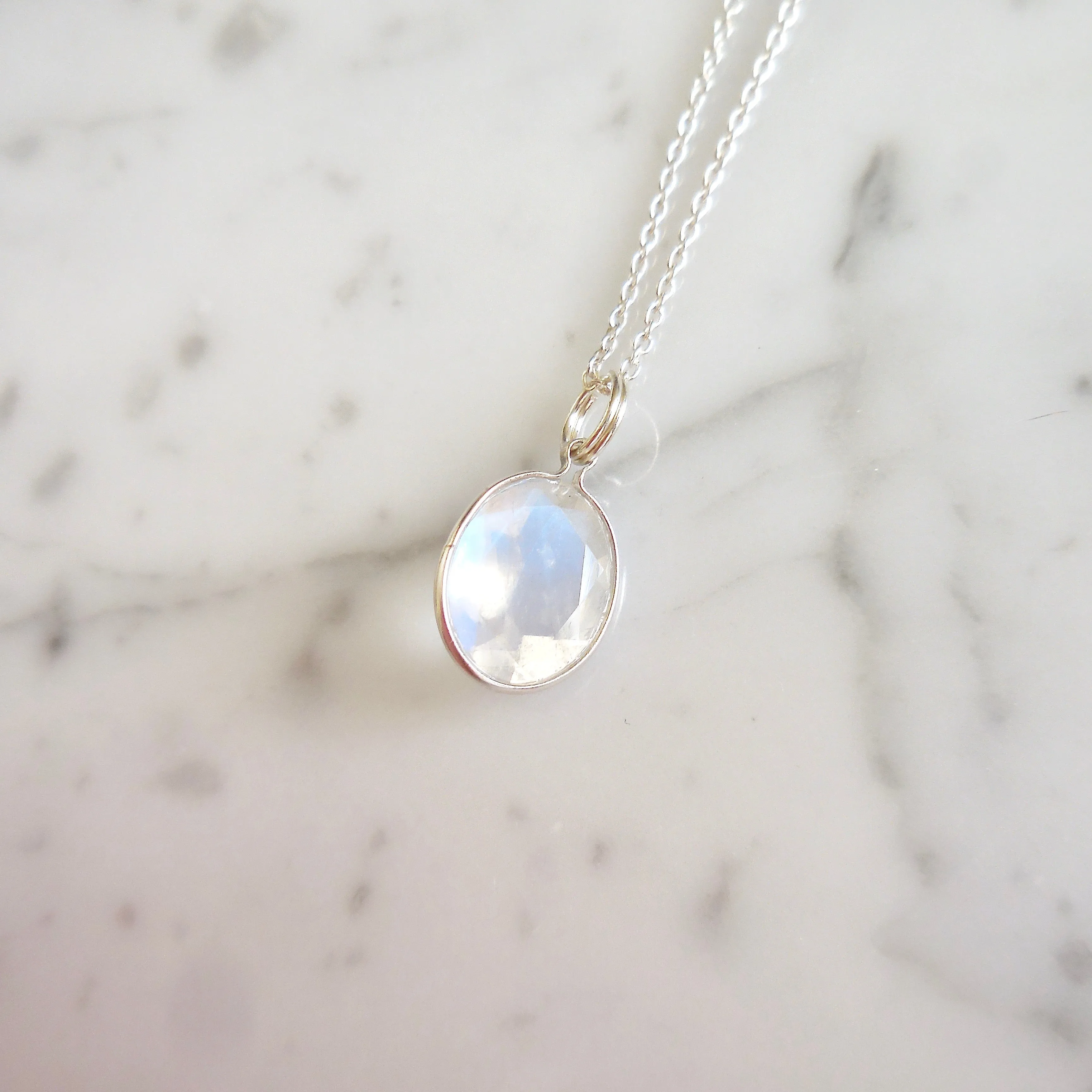 Oval Moonstone Bezel Pendant - Rainbow Moonstone Gold Pendant - Moonstone Gold Necklace