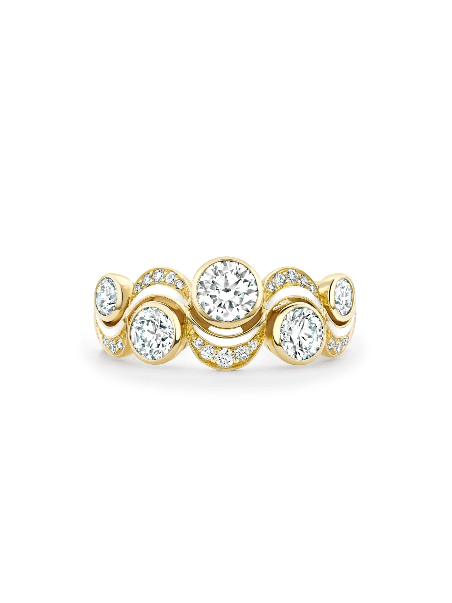 Over the Moon Diamond Enamel Yellow Gold Ring