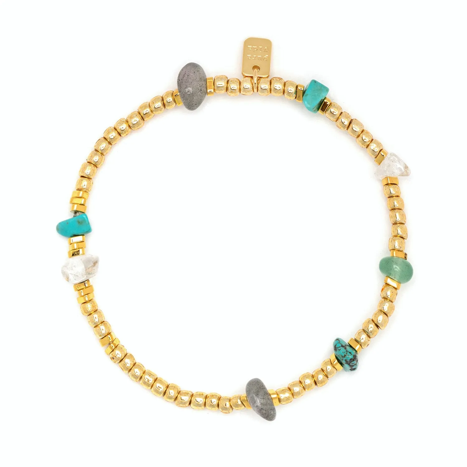 Pura Vida Gold Bead & Stone Stretch Bracelet