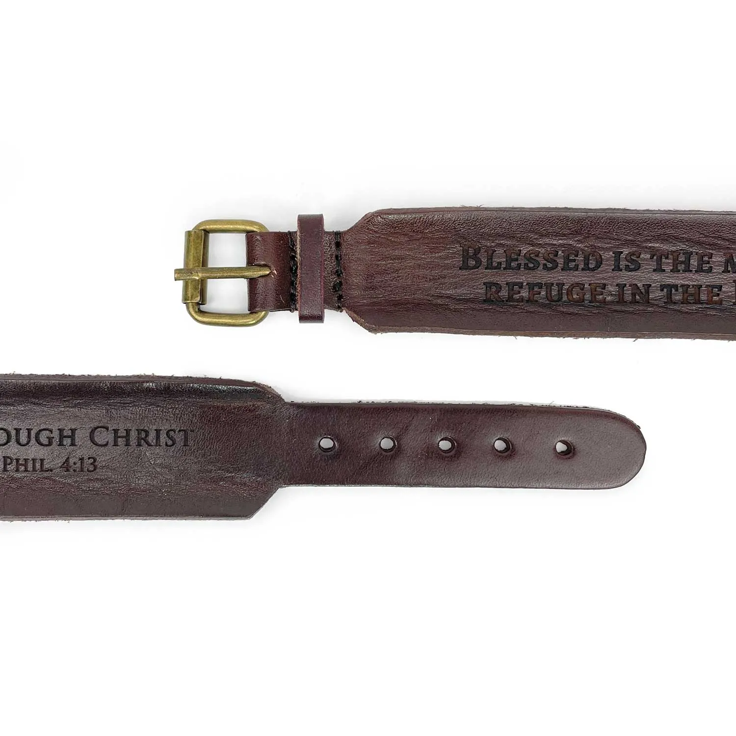 "Man of God" 1 Timothy 6:11 Laser-Engraved Brown Leather Scripture Bracelet with Watch Band Clasp