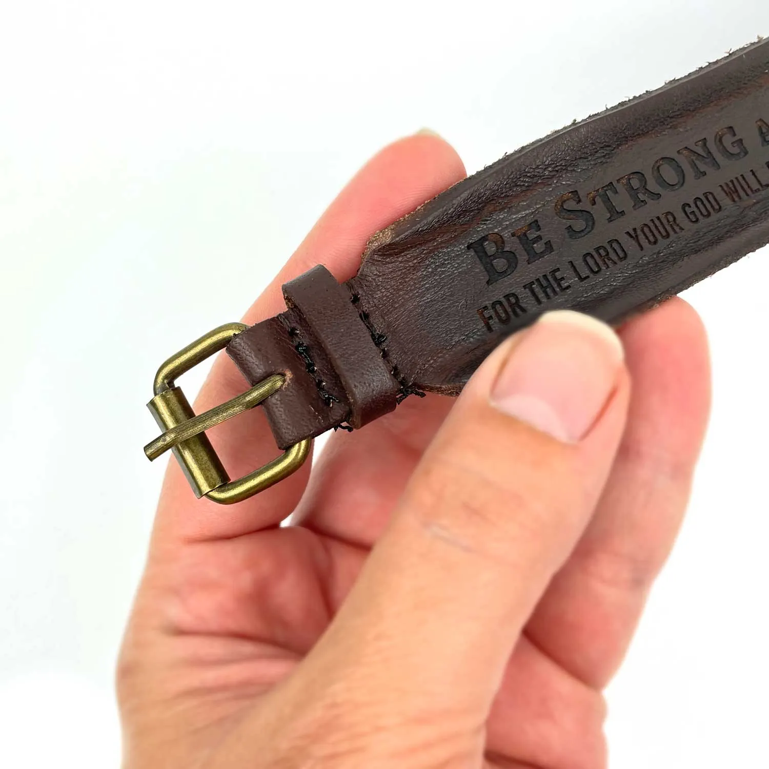 "Man of God" 1 Timothy 6:11 Laser-Engraved Brown Leather Scripture Bracelet with Watch Band Clasp