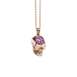 Rose Gold and Pink Sapphires Skull Necklace