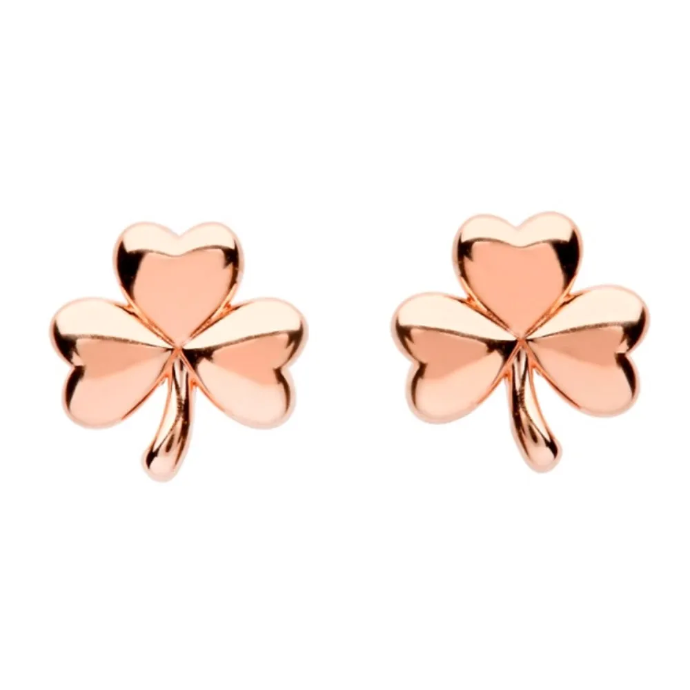 Rose Gold Plated Shamrock Stud Earrings