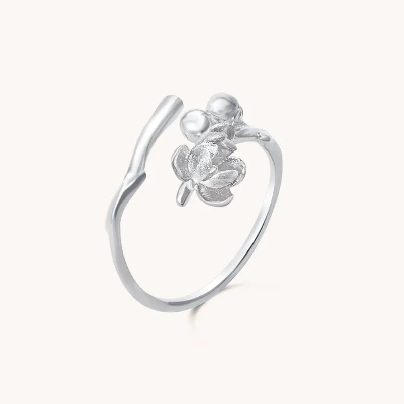 Rosebud Silver Adjustable Ring