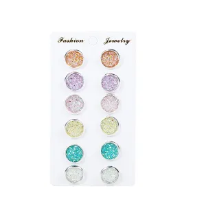 Round Artificial Gems Stud Earring Set