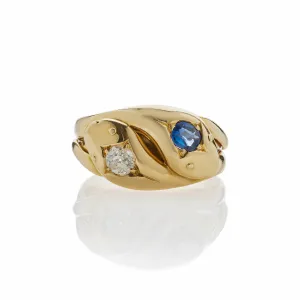 Sapphire and Diamond Twinstone Double Snake Ring