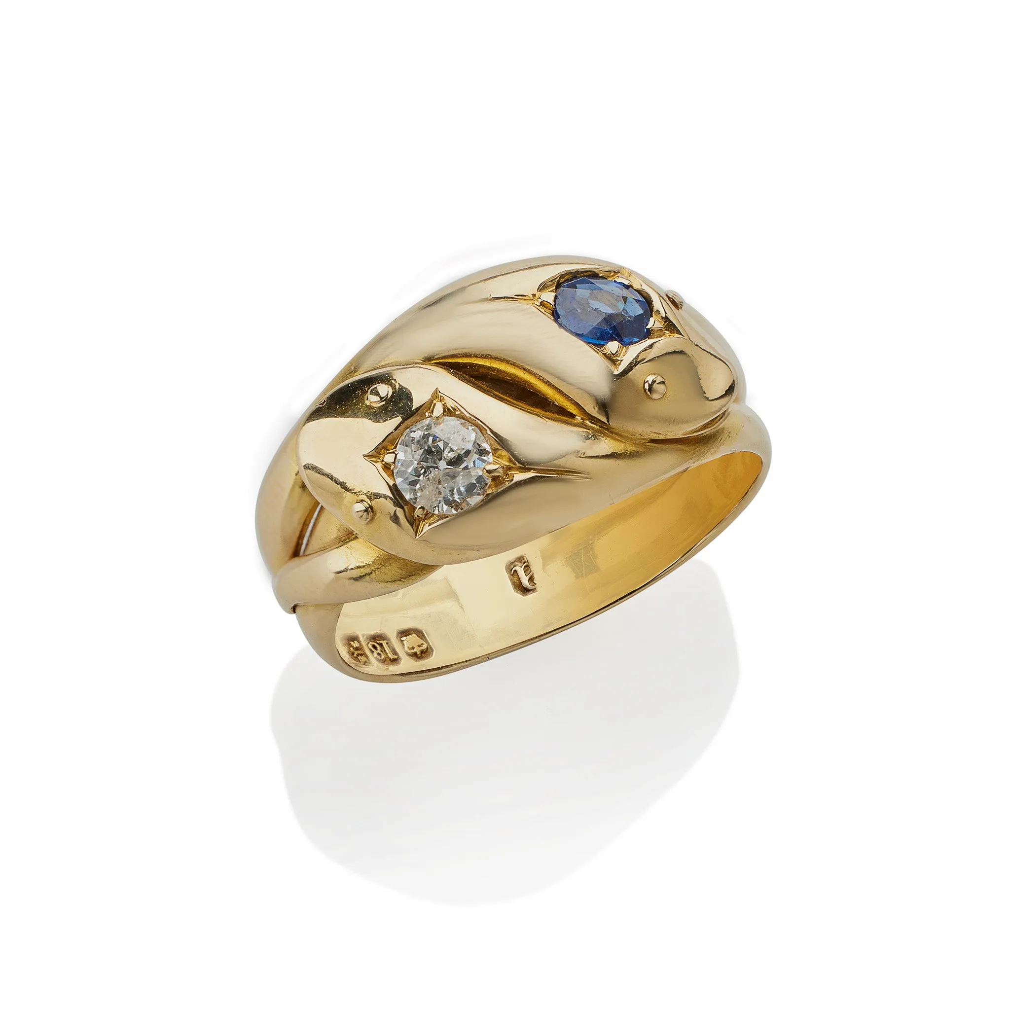 Sapphire and Diamond Twinstone Double Snake Ring